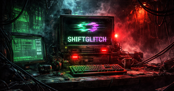 ShiftGlitch Mainframe — cyberpunk gaming setup with neon green monitor